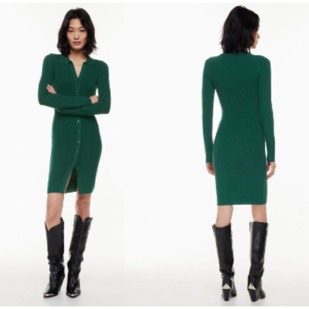 Wilfred Aritzia Cove Dress Button-Up Sweater Dress Green Women's XL